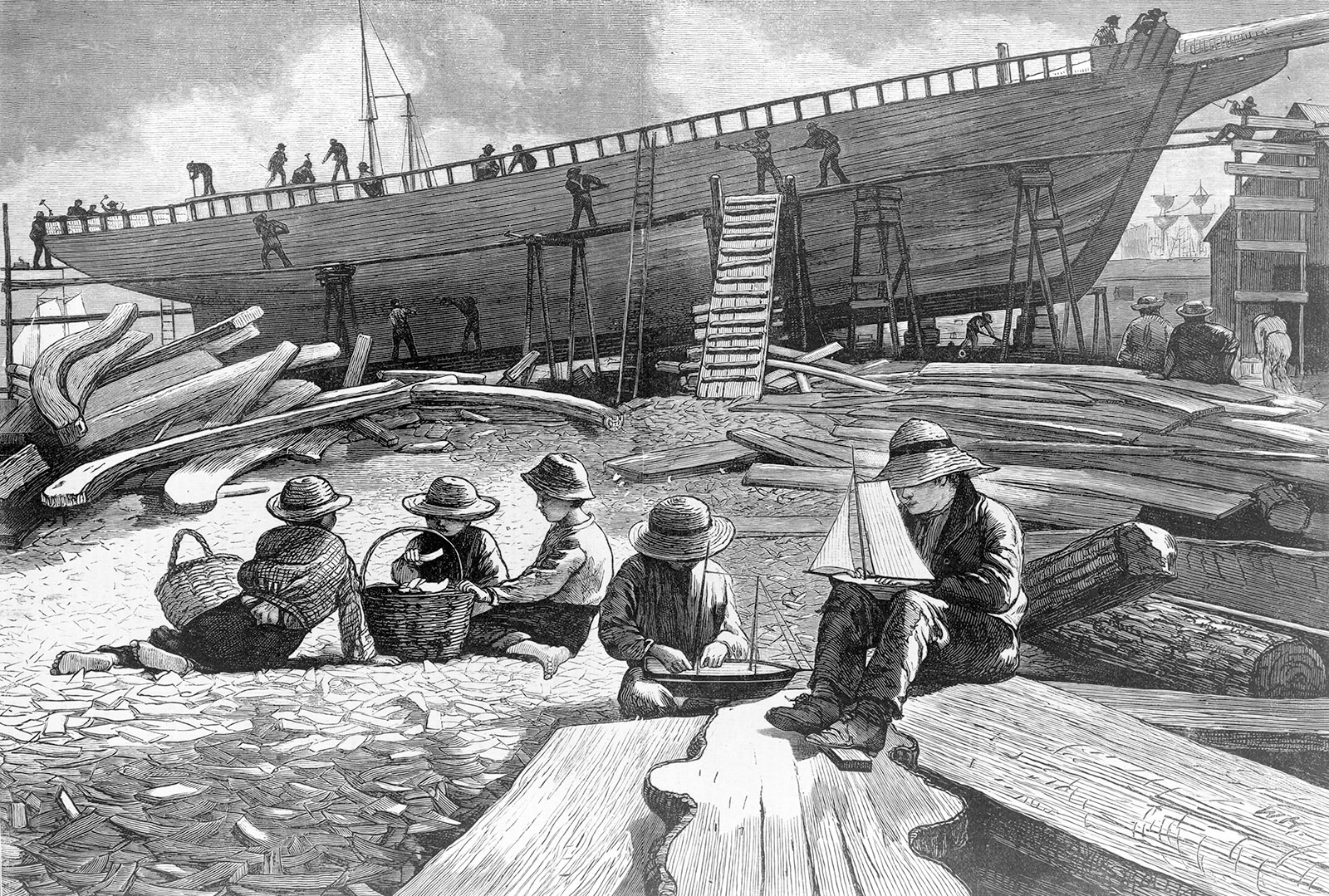 Shipbuilding, etching by Winslow Homer