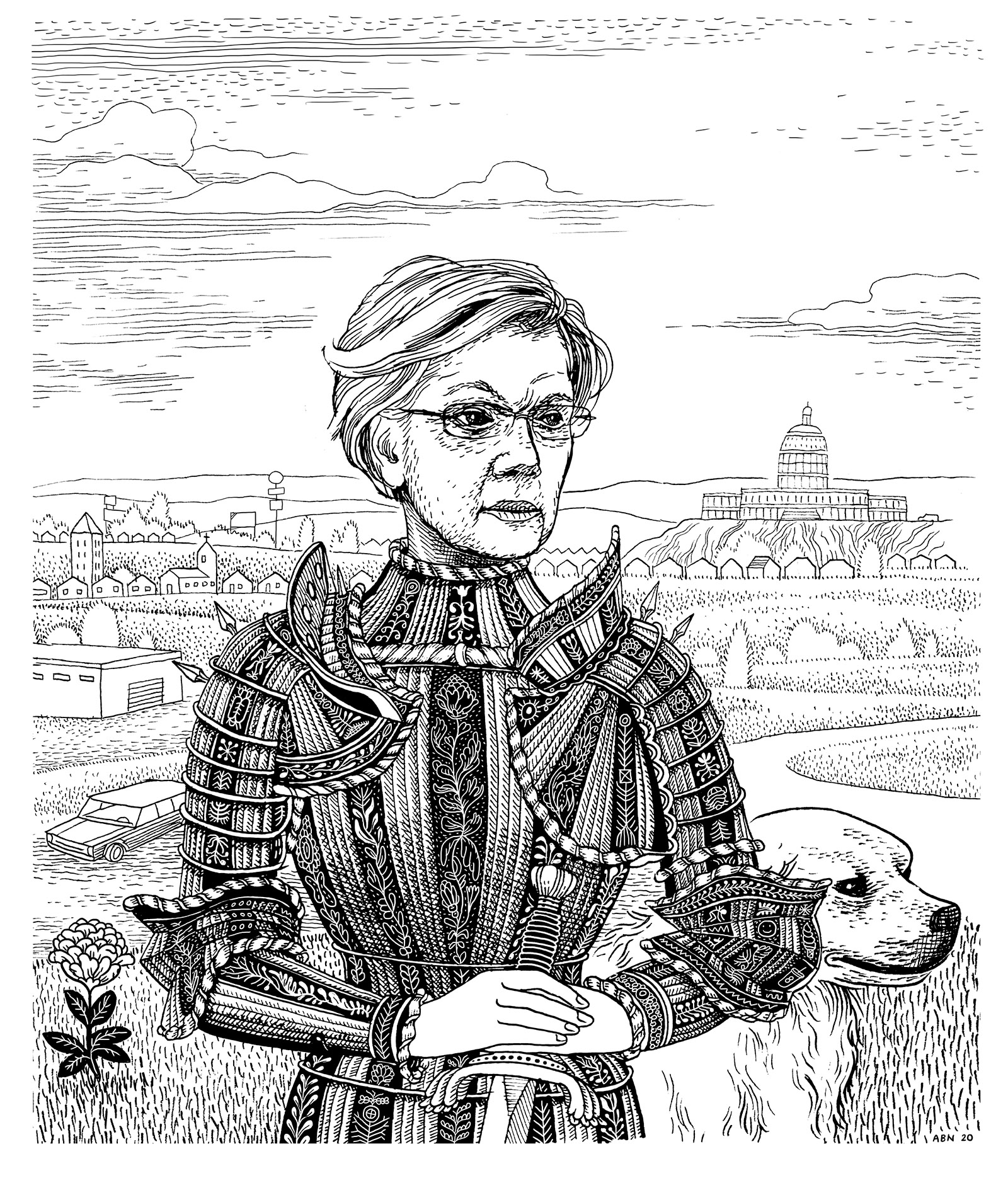 Elizabeth Warren; drawing by Anders Nilsen