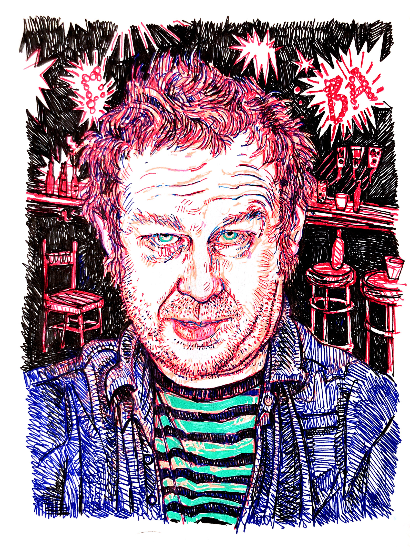 Kevin Barry; drawing by Hope Gangloff