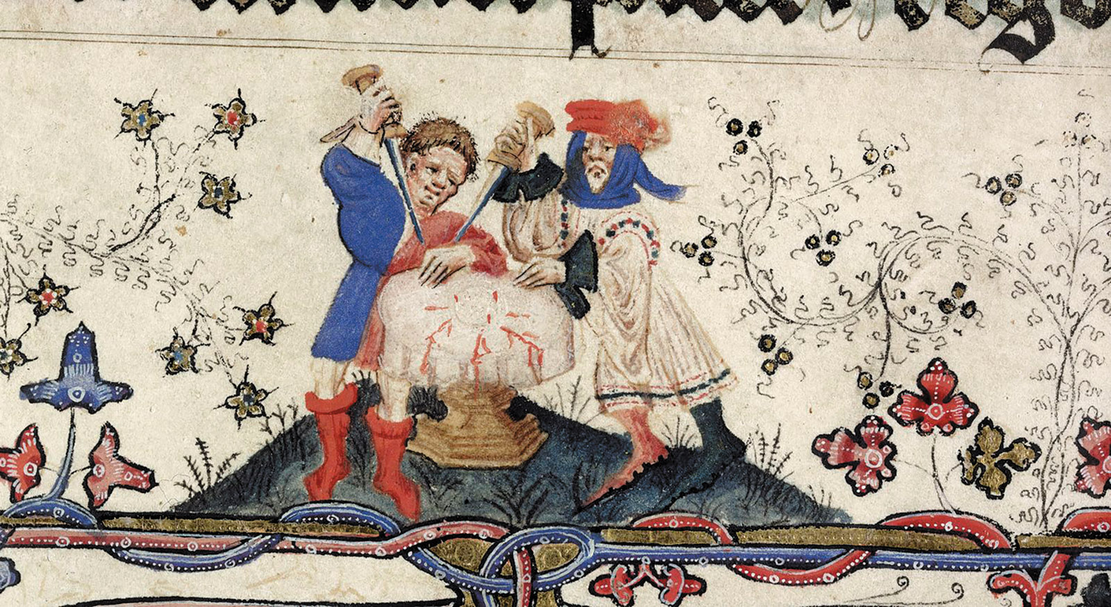 Men desecrating the host, circa 1400