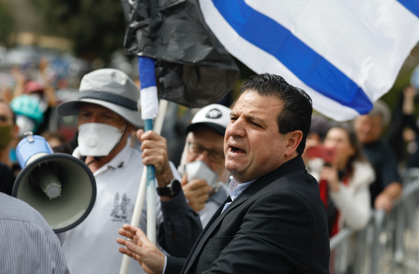 Leader of the Arab-Israeli Joint List parliamentary group Ayman Odeh attending a protest outside the Knesset in Jerusalem, Israel, March 23, 2020