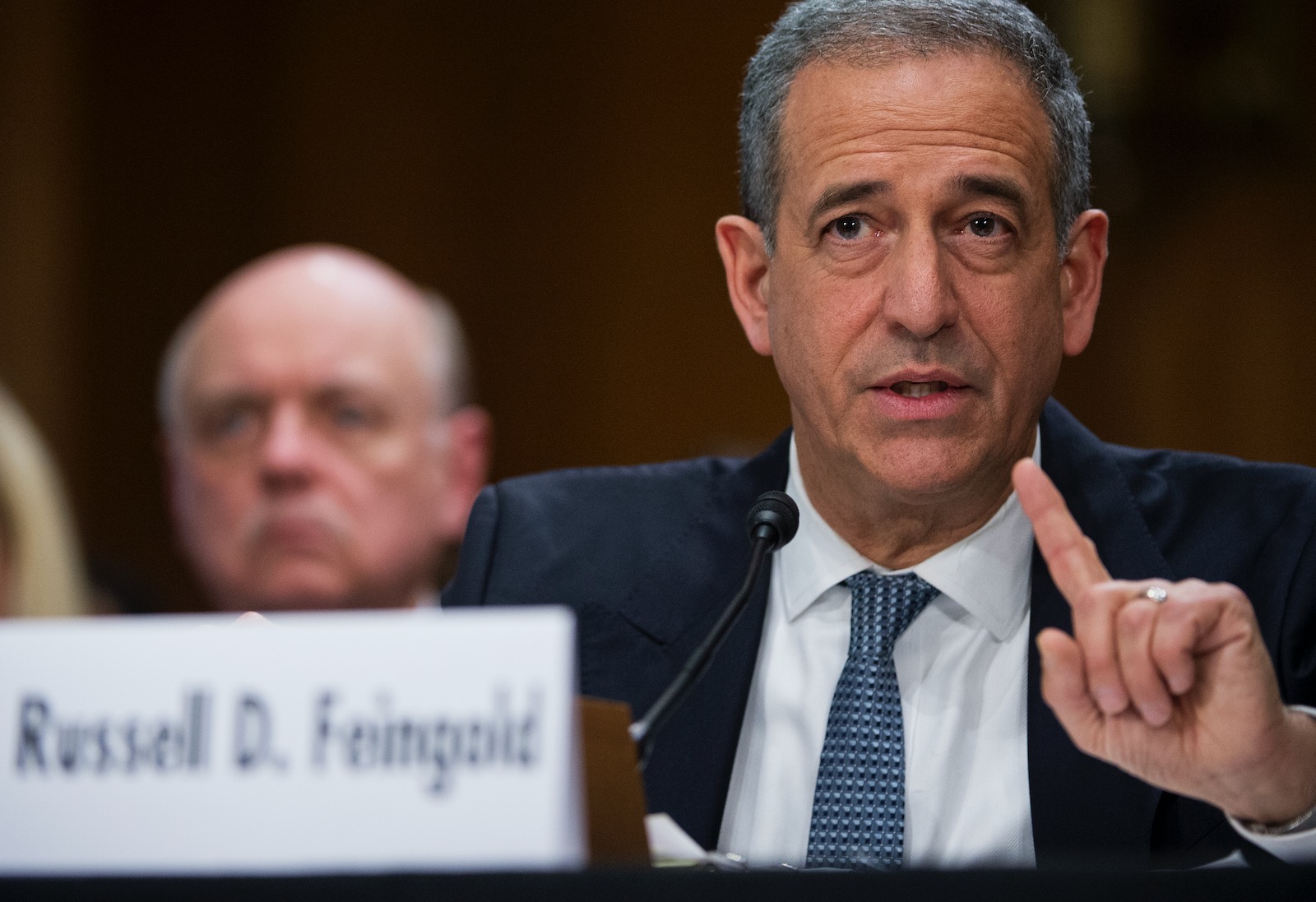 Former Senator Russ Feingold testifying to the Senate Foreign Relations Committee about his work as a special envoy for the Great Lakes Region of Africa, Capitol Hill, Washington, D.C., February 26, 2014