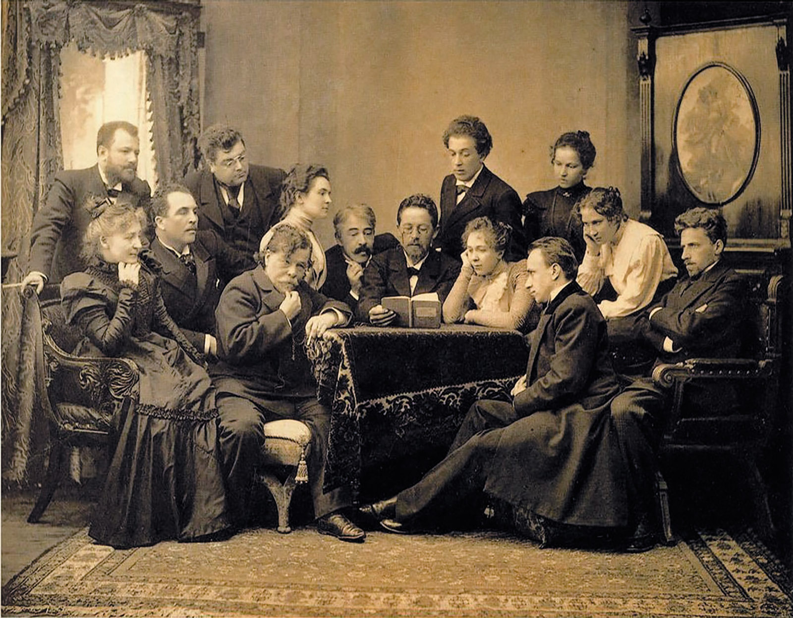 Anton Chekhov reading his play The Seagull to members of the Moscow Art Theater company, 1898