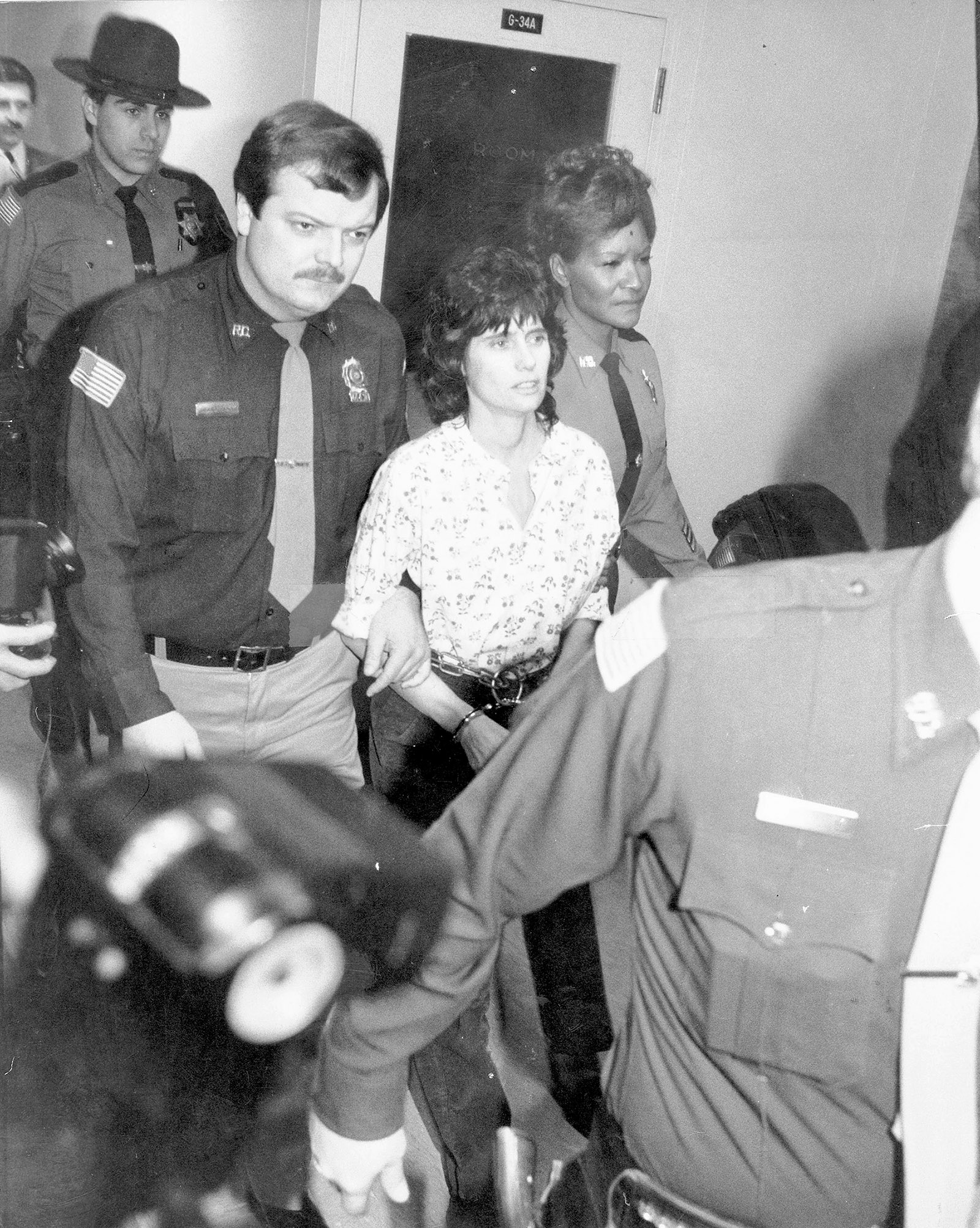 Kathy Boudin at an arraignment for her involvement in an armed robbery and shootout by members of the Black Liberation Army, New City, New York, 1981