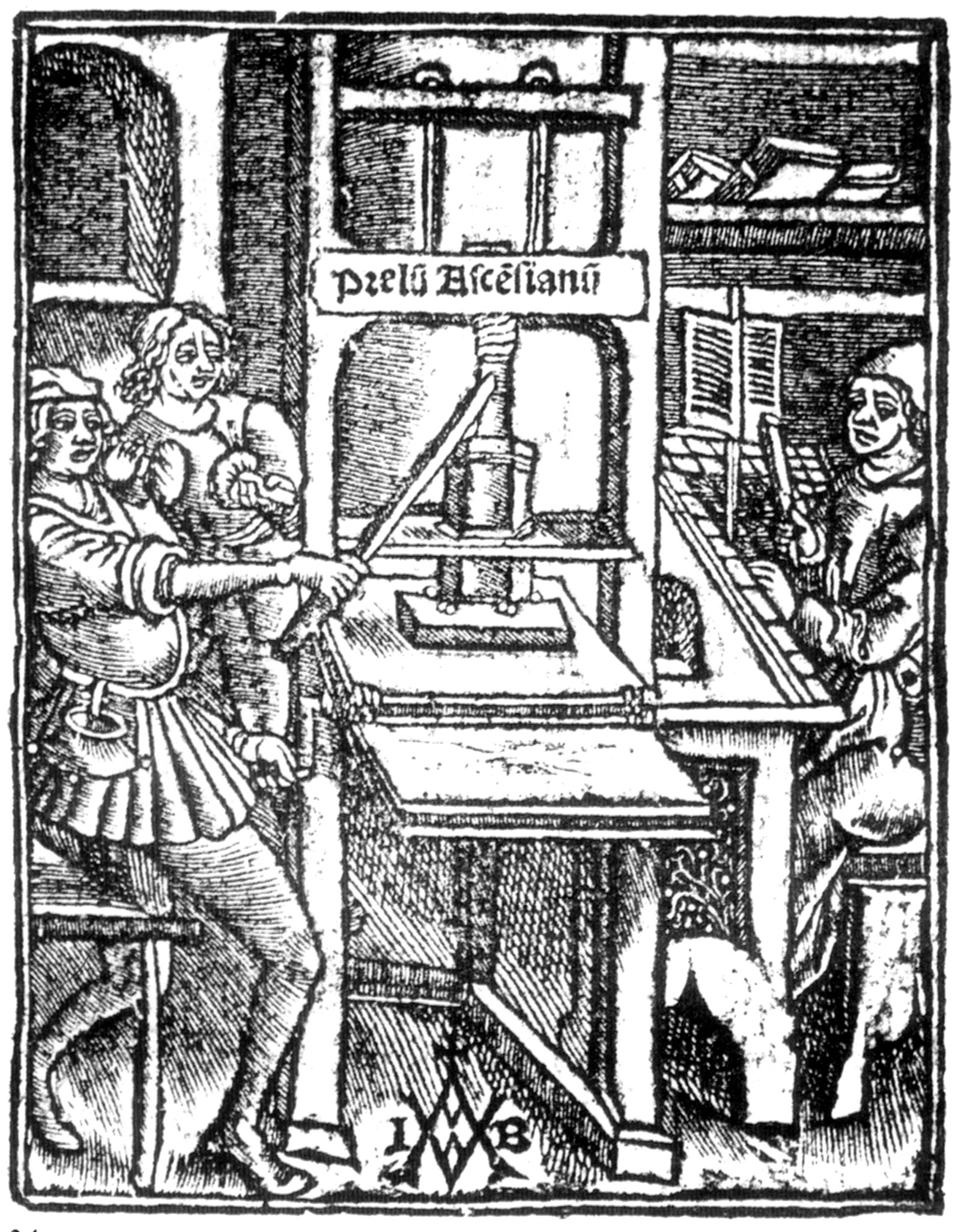 A French printing press; woodcut, 1508