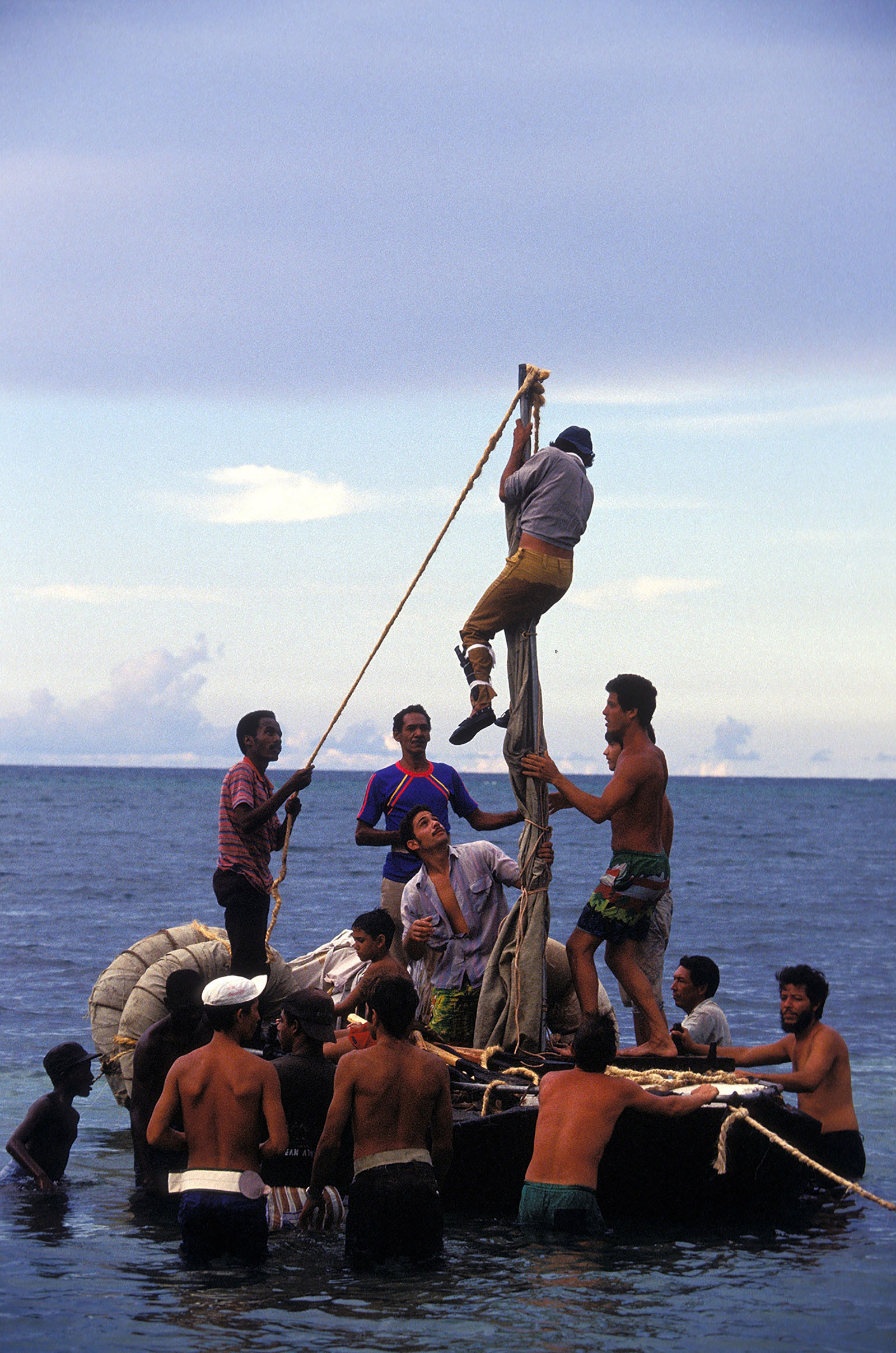 A group of refugees, known as balseros, leaving Cuba by raft, September 1994