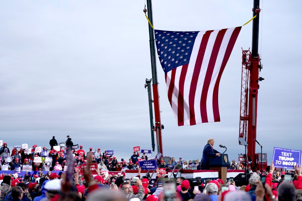 Donald Trump speaking at a campaign rally, Freeland, Michigan