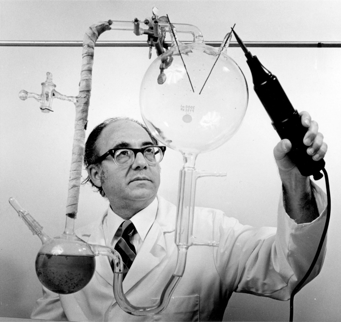 Stanley Miller conducting the Miller-Urey Experiment, designed to test the idea that the fundamental elements of life could be assembled in a ‘primordial soup’