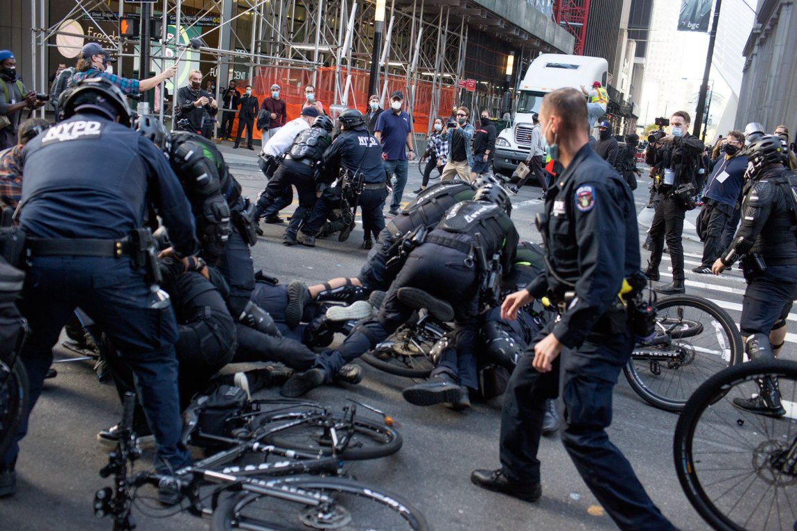 NYPD officers with bikes, wrestling protestors to the ground in New York