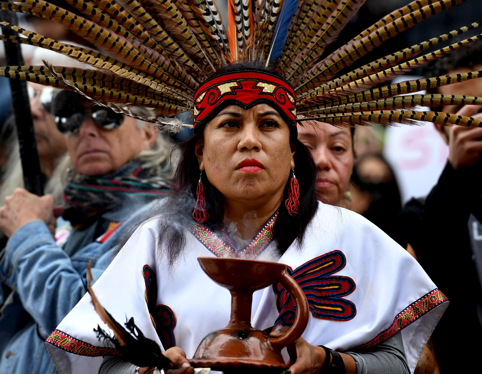 An indigenous woman leading protesters against President Trump’s executive order fast-tracking the Keystone XL and Dakota Access oil pipelines