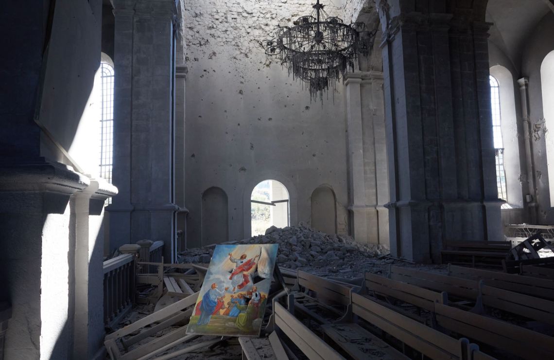 A church in Shushi damaged during fighting