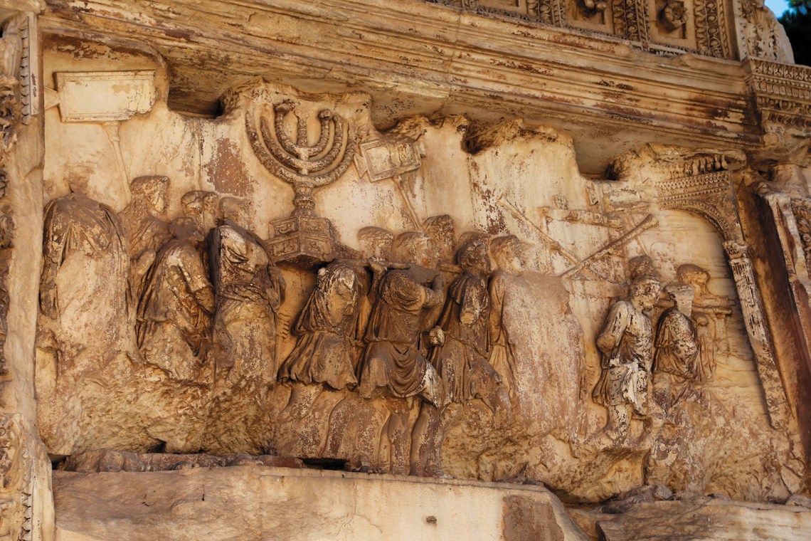 A bas-relief depicting the sack of Jerusalem on the Arch of Titus in the Roman Forum