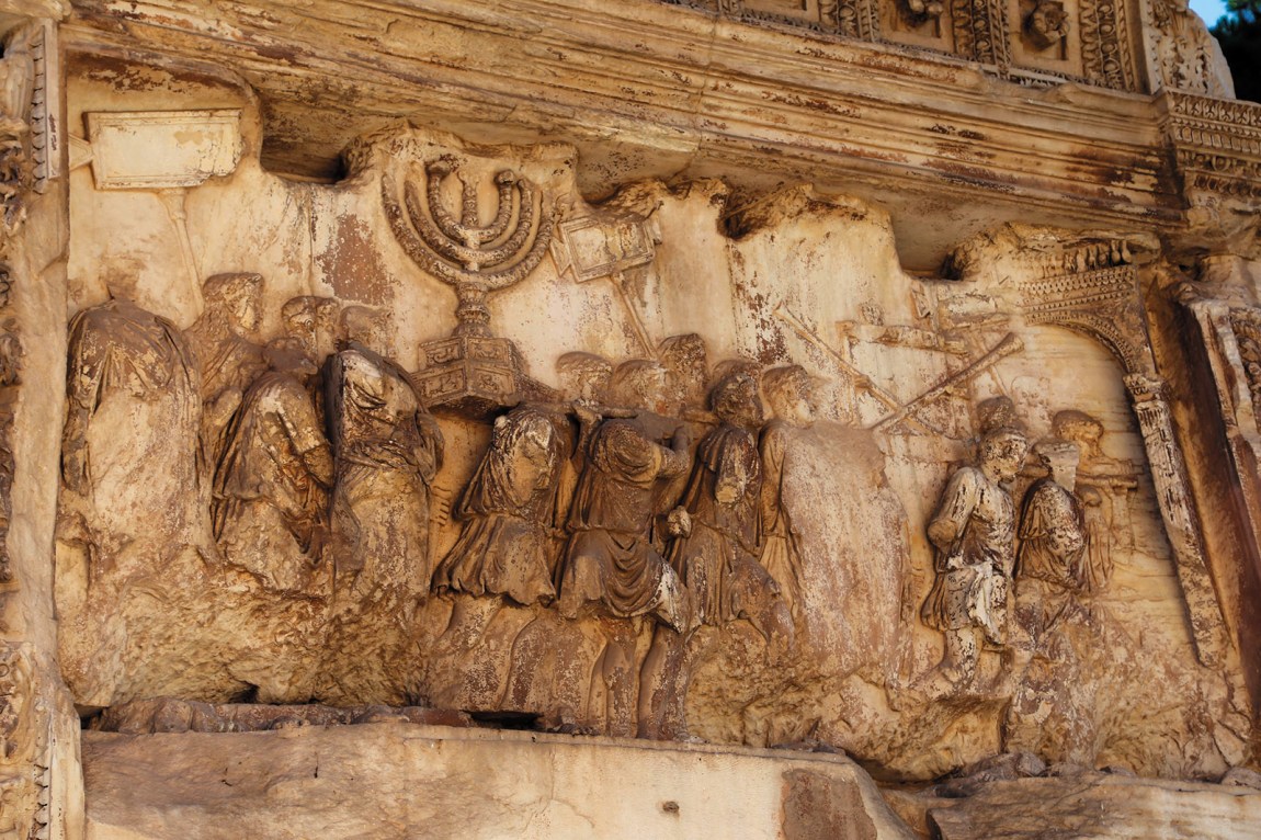 A bas-relief depicting the sack of Jerusalem on the Arch of Titus in the Roman Forum