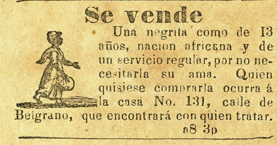 An advertisement for a young enslaved woman