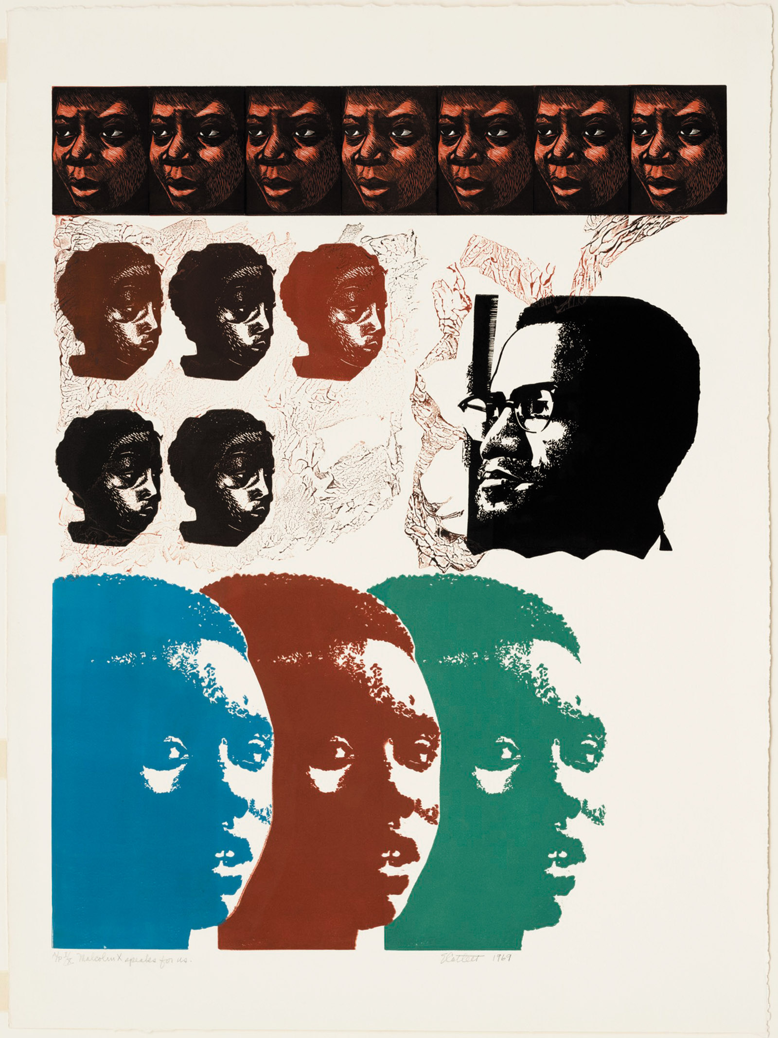 Malcolm X Speaks for Us; artwork by Elizabeth Catlett