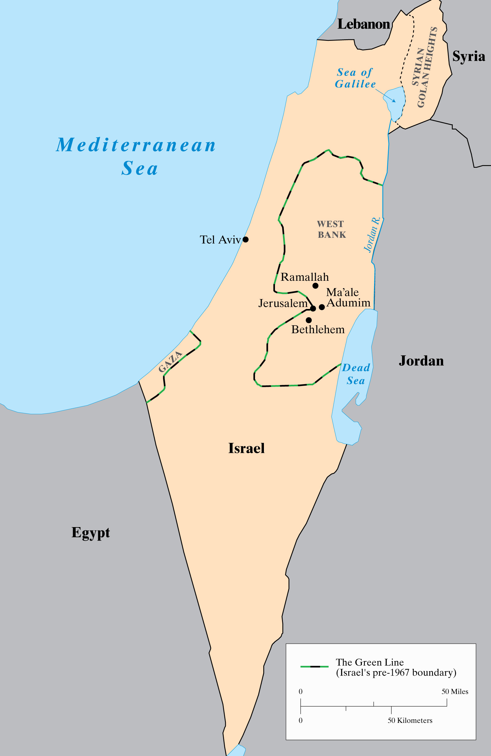 map of Israel including the Green Line