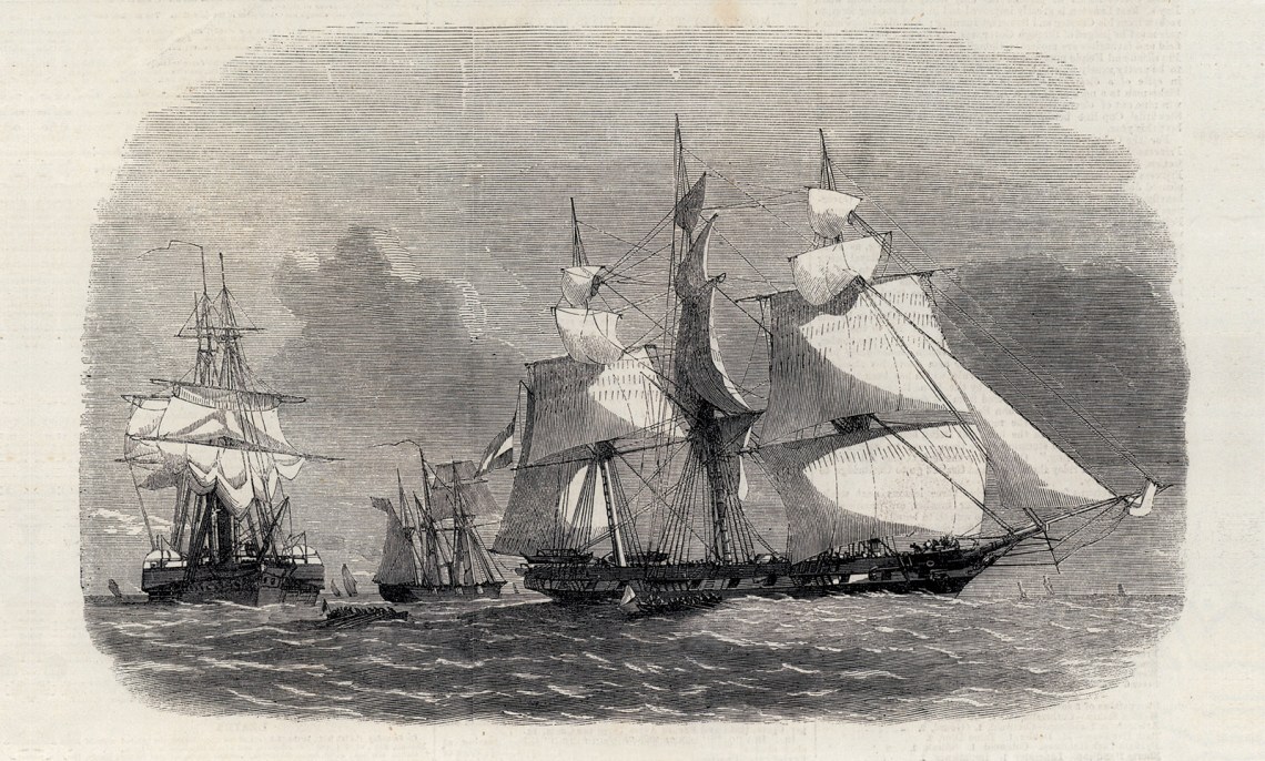 Capture of a Slaver off the Coast of Cuba; engraving from 1858