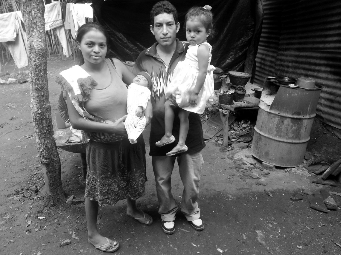 Miguel Ángel Tobar, known as the ‘Hollywood Kid,’ with his wife, Lorena, and their daughters, Las Pozas, El Salvador