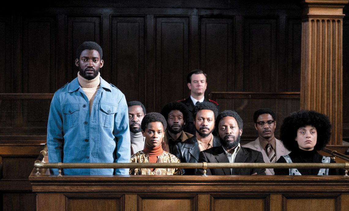 Malachi Kirby as activist Darcus Howe, on trial with the other members of the Mangrove Nine; from Small Axe: Mangrove