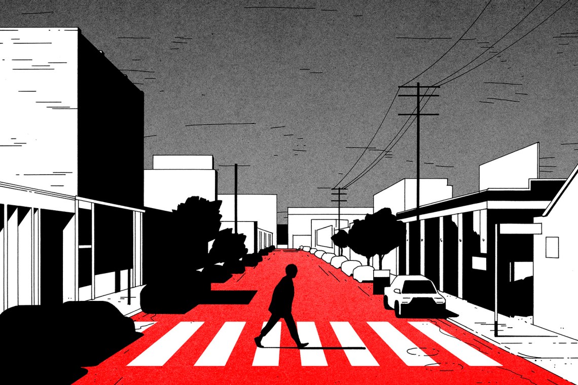 Illustration of a man walking across a crosswalk