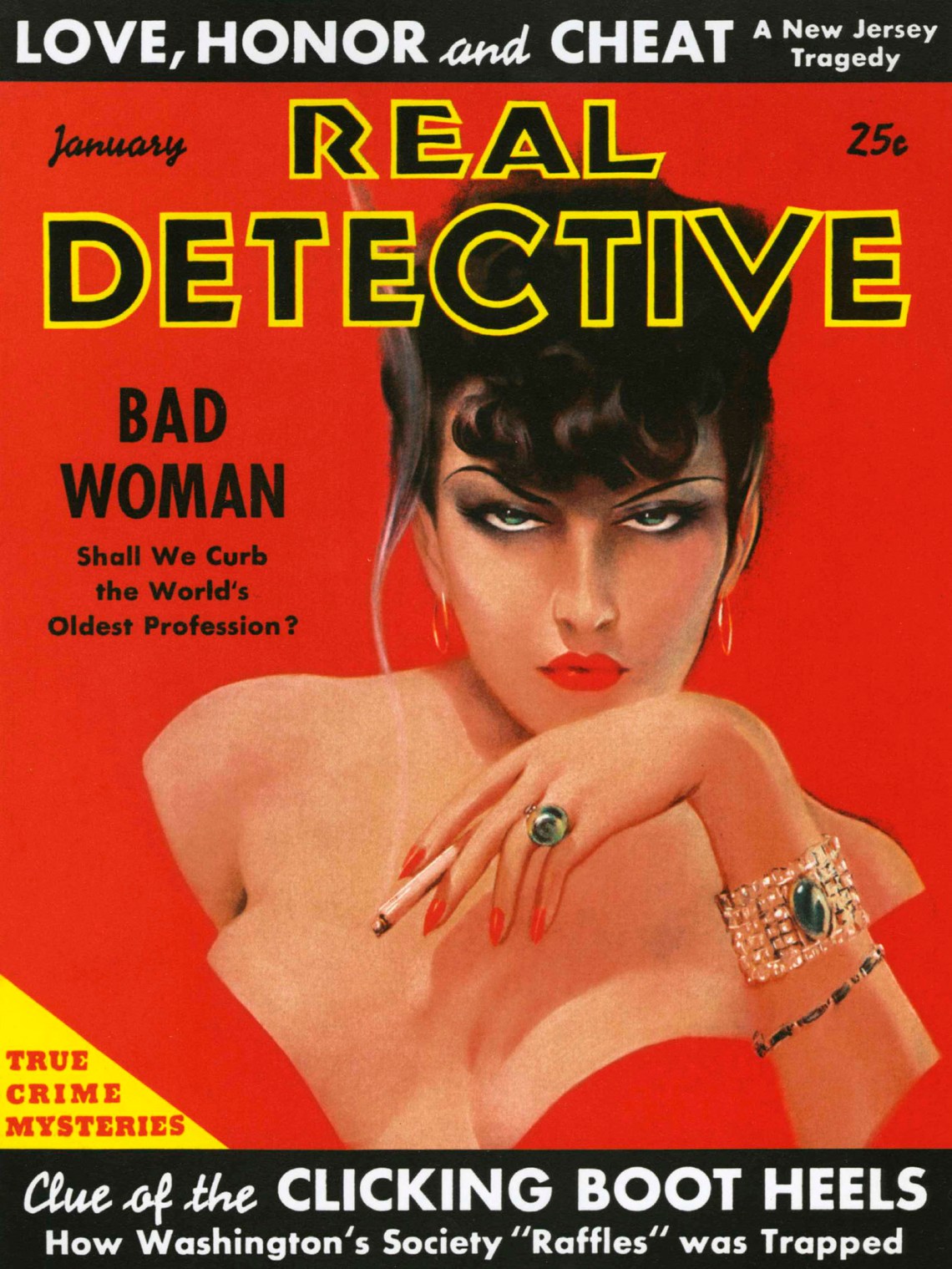 The cover of the January 1938 issue of Real Detective magazine