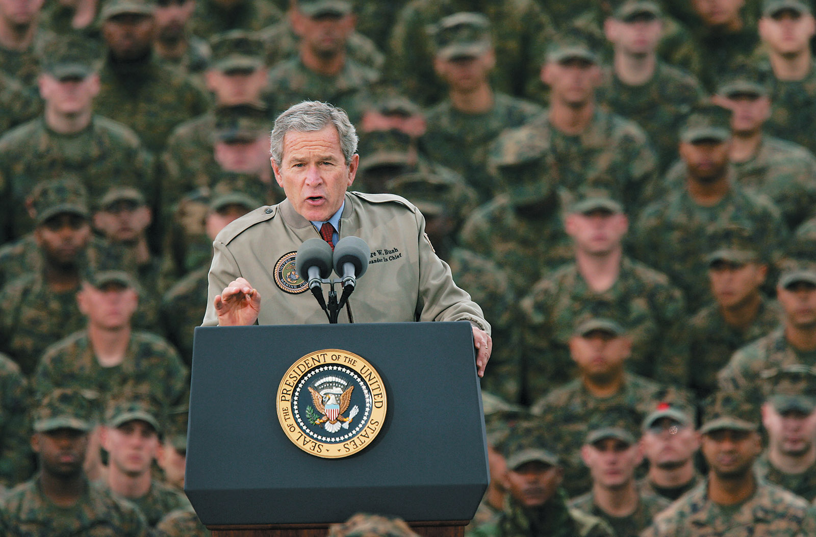 George W. Bush speaking to marines on the sixty-third anniversary of the Pearl Harbor attack, 2004