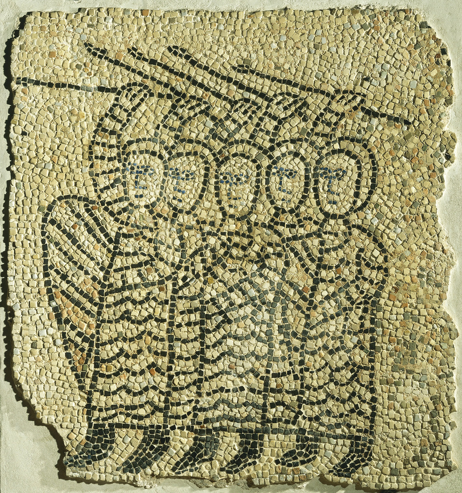 A detail of mosaic flooring depicting soldiers in the Fourth Crusade; from the Church of Saint John the Evangelist, Ravenna