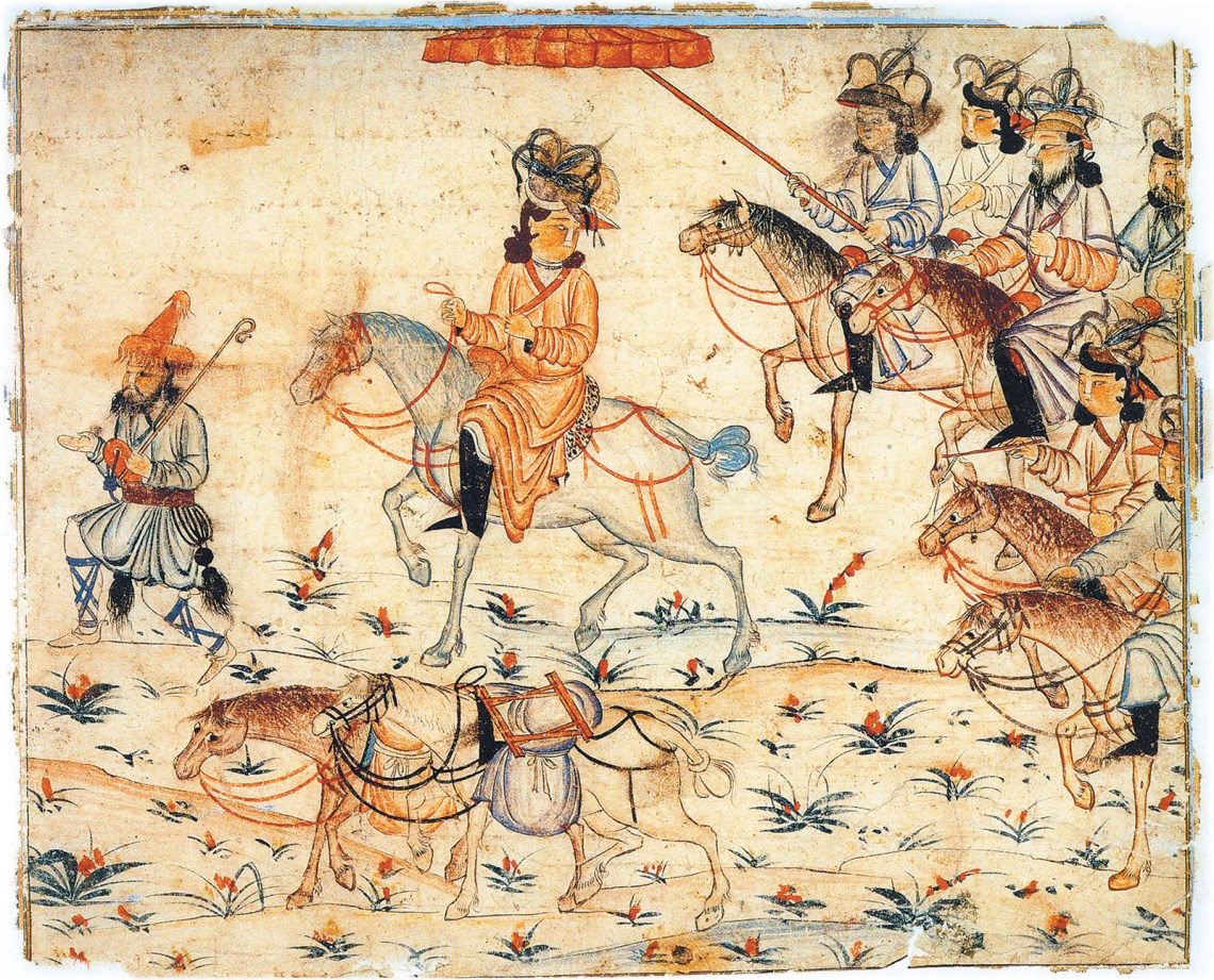 A Mongol khan on campaign; illustration from the Jamiʿ al-tawarikh