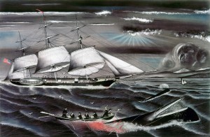 Whaling Off the Coast of California; a chalk drawing