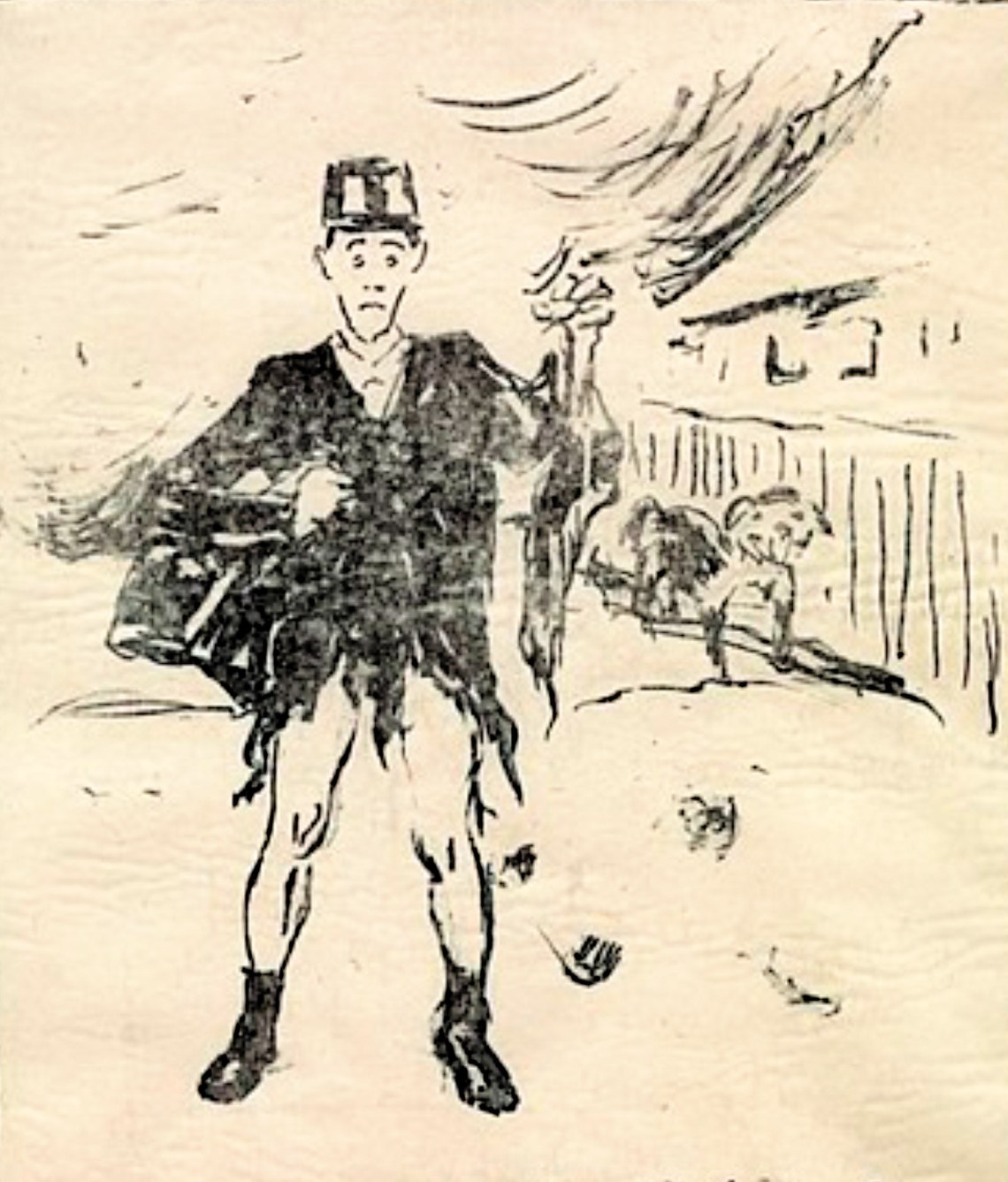 The Dog Attacking the Postman; illustration by Edvard Munch