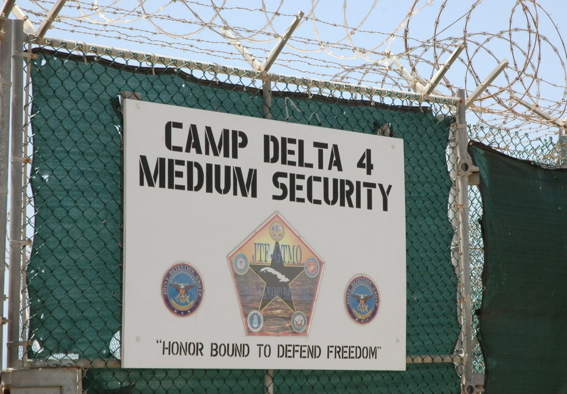Entrance sign at the Guantánamo Bay detention center, Cuba