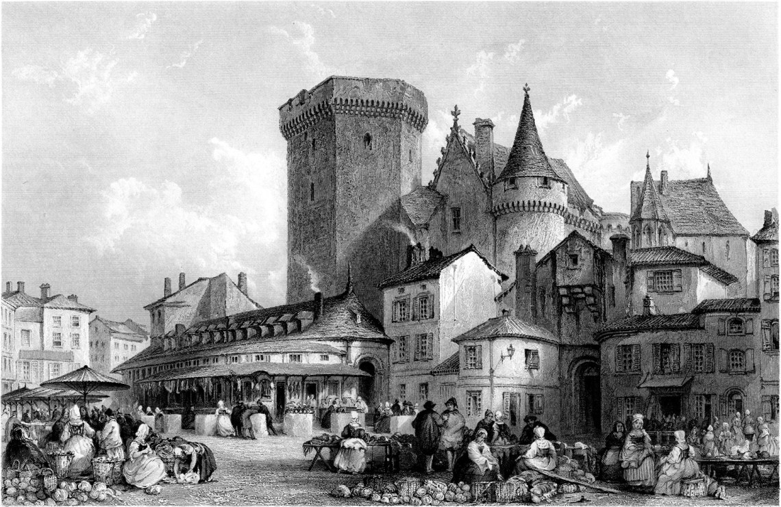 Market Place, Angoulême; engraving by M.J. Starling