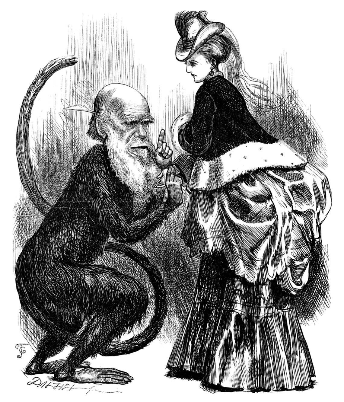 That troubles our monkey again’; caricature of Charles Darwin