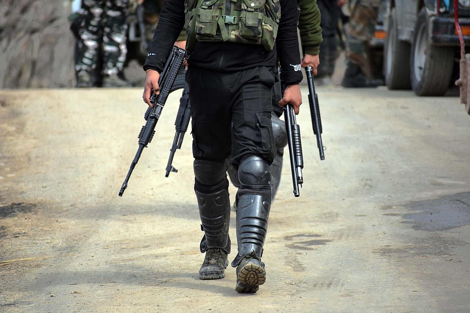 Indian soldiers patrolling Shopian, Kashmir
