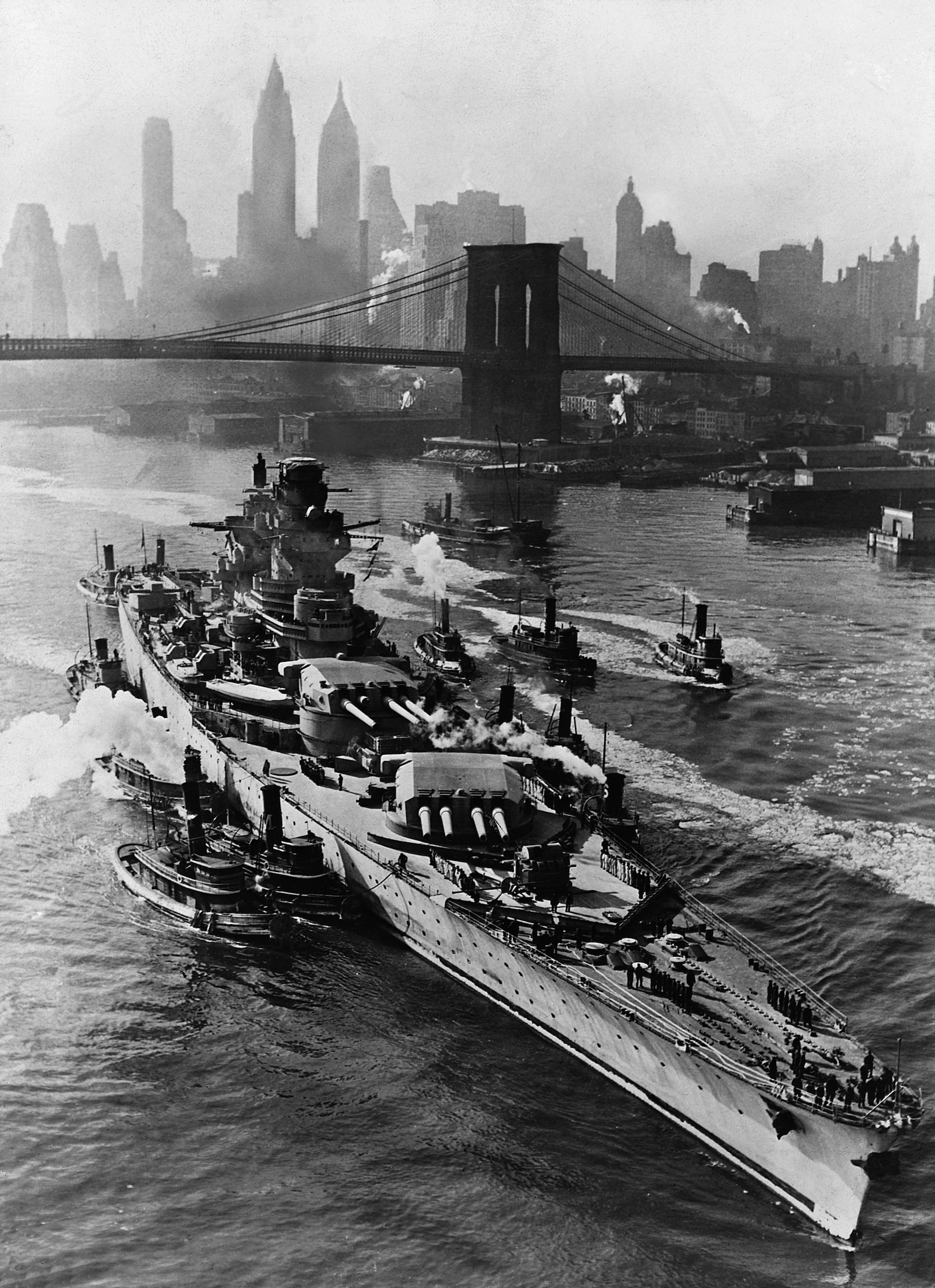 The French battleship Richelieu navigating the East River, 1943