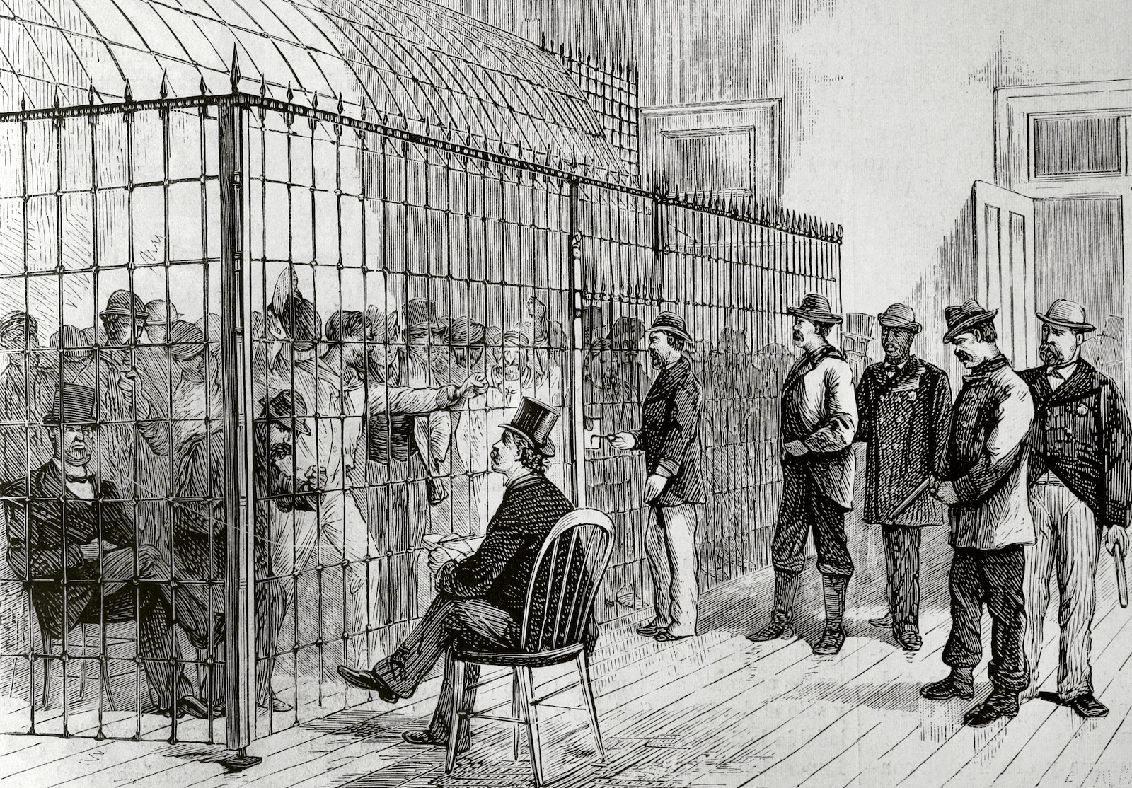 Engraving showing the detention of men who had tried to vote illegally