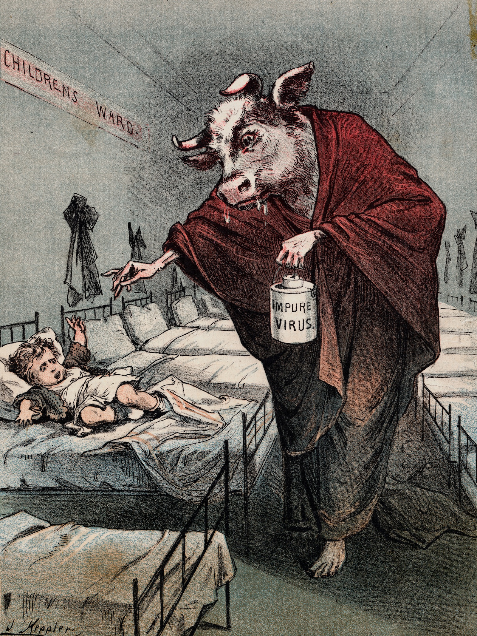 Cartoon against cowpox vaccination