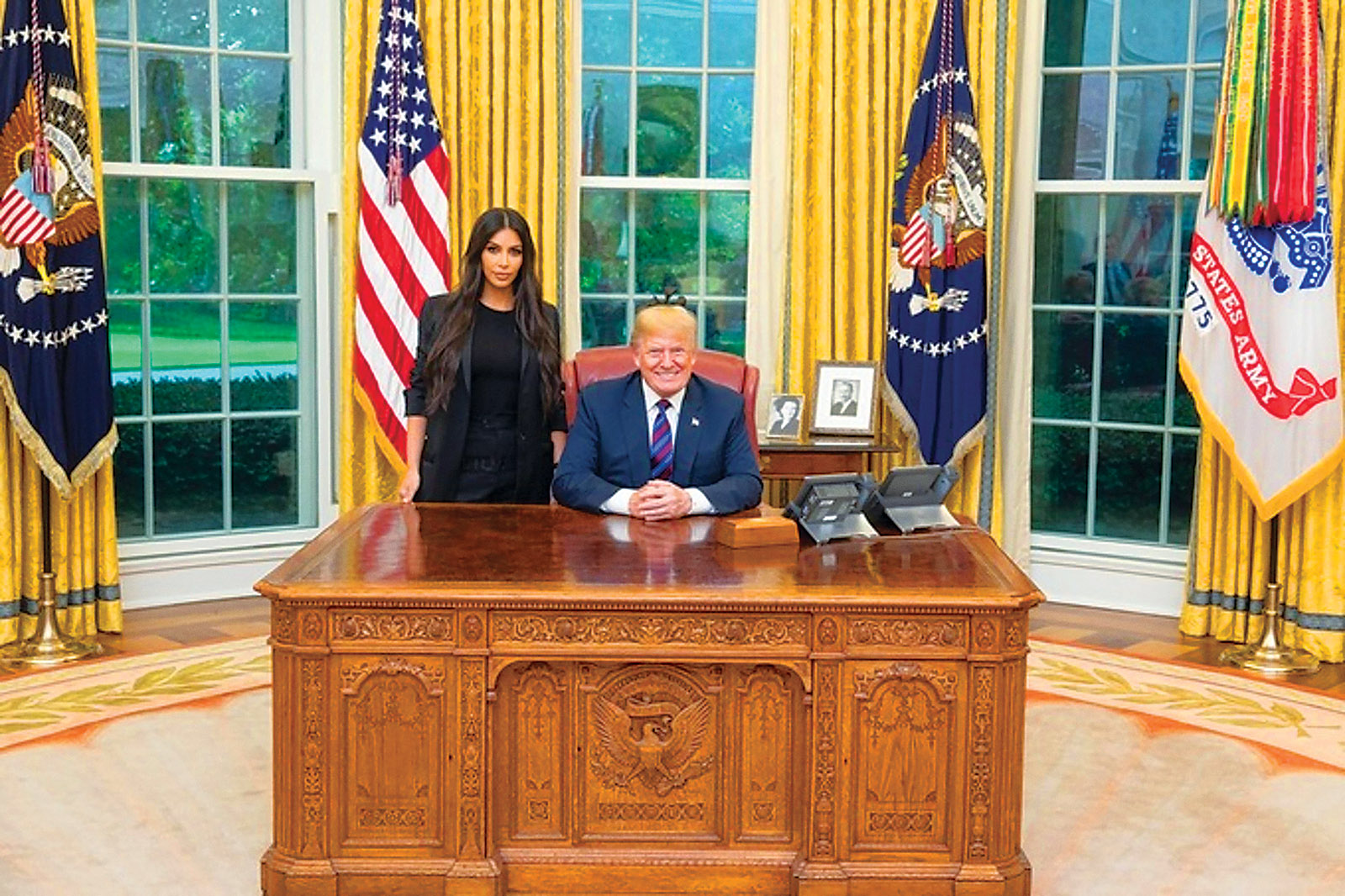 Kim Kardashian West and President Donald Trump in the Oval Office