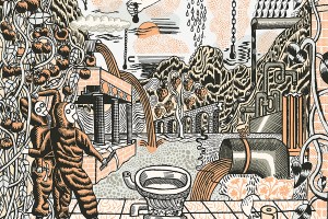 Illustration of sewage treatment facility