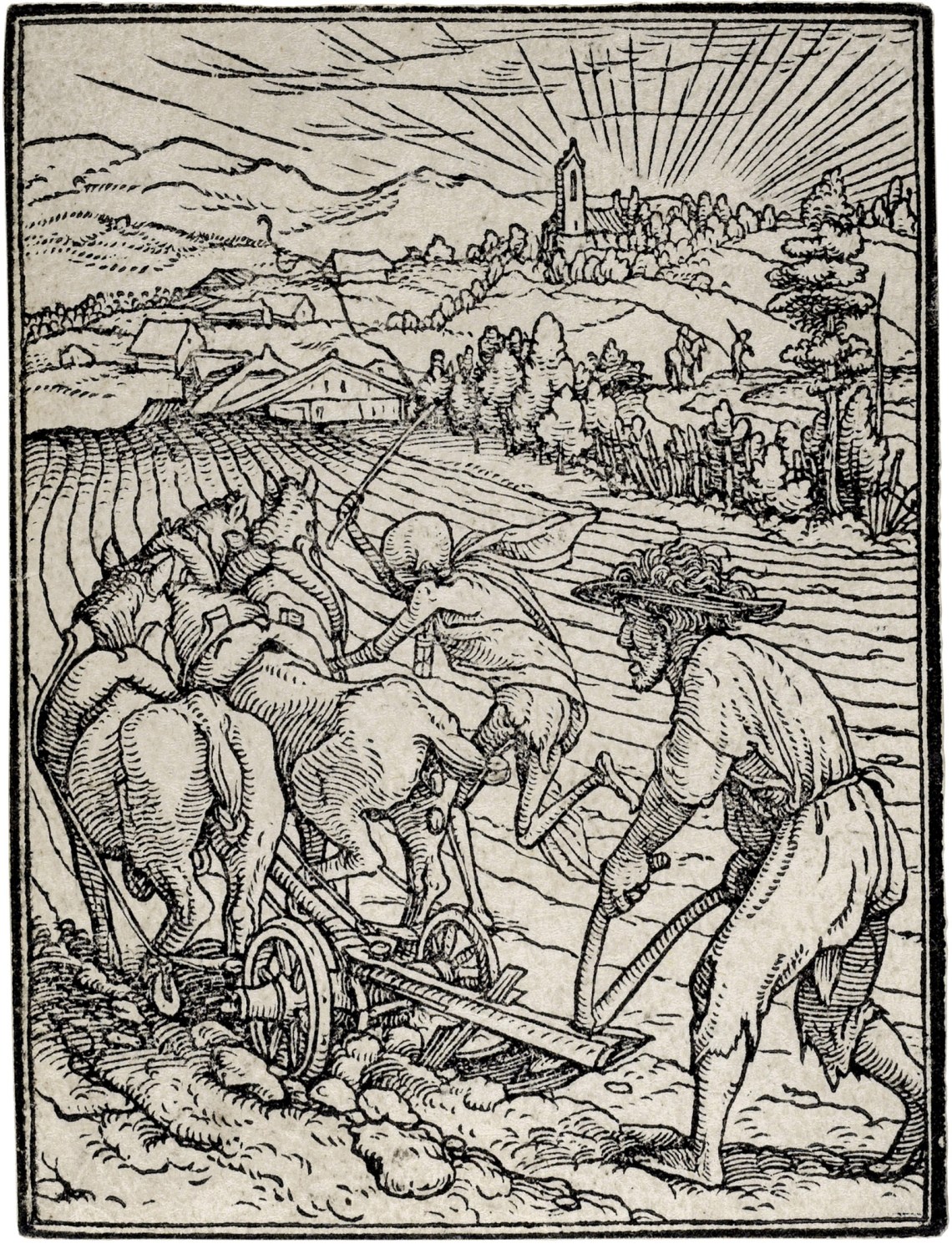 Death and the Plowman; woodcut by Hans Lützelburger, after designs by Hans Holbein