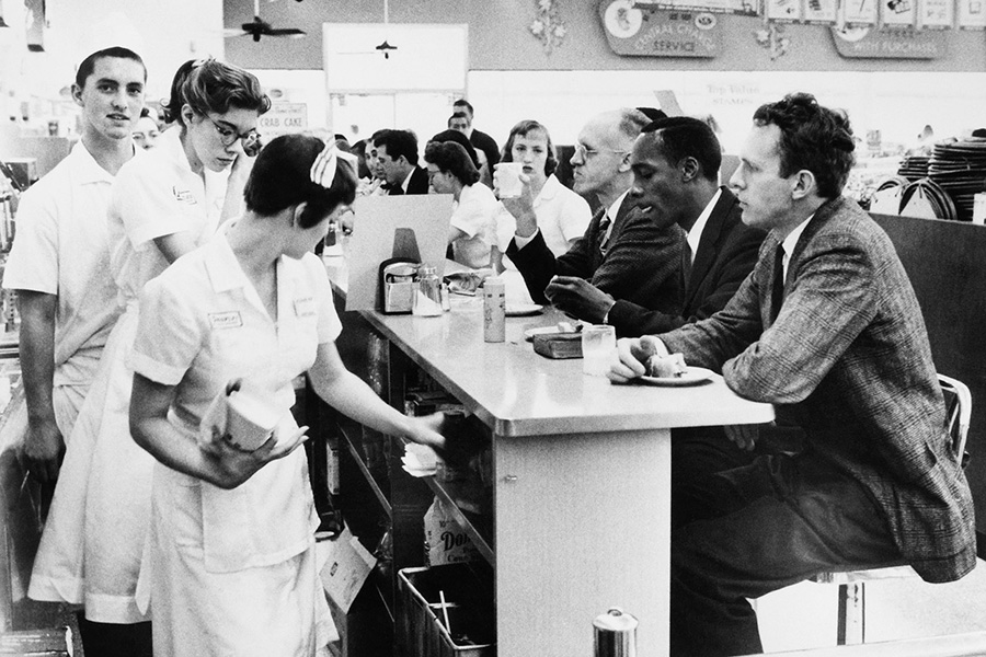 A lunch counter at a Peoples Drug Store during a sit-in demonstration against segregation, Arlington, Virginia, 1960