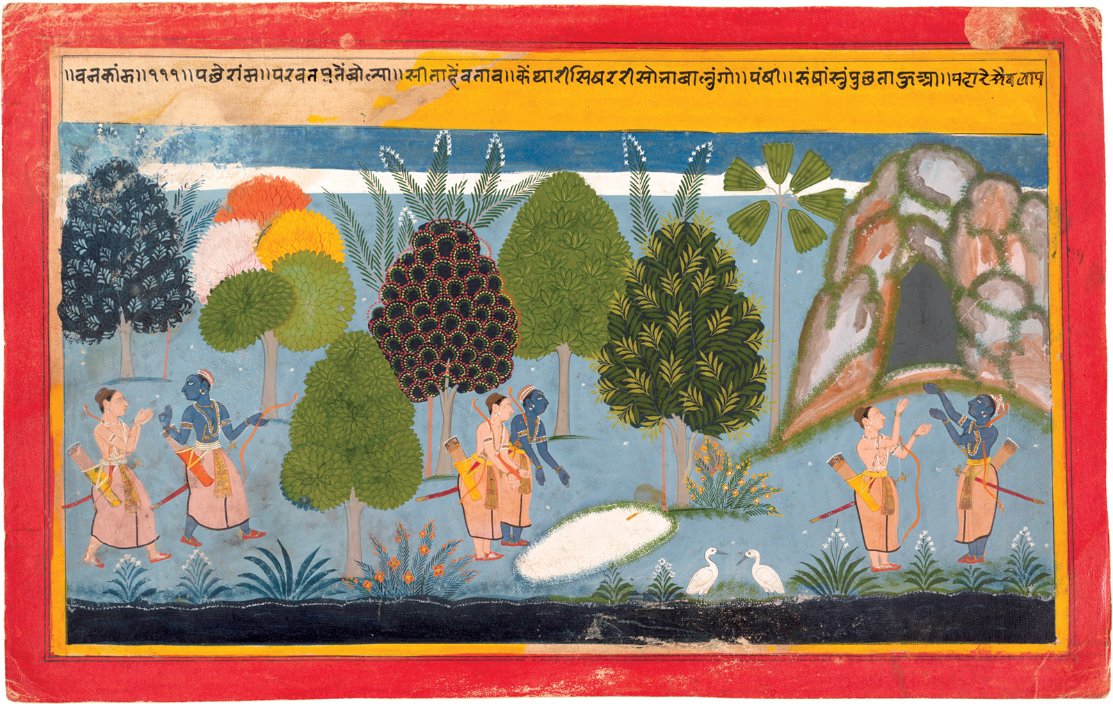 Rama and Lakshmana searching for Sita; illustration from the Ramayana, Rajasthan, India