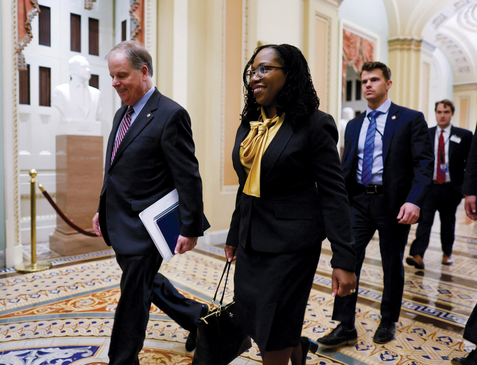 Ketanji Brown Jackson with former US senator Doug Jones after a meeting with Mitch McConnell at the Capitol