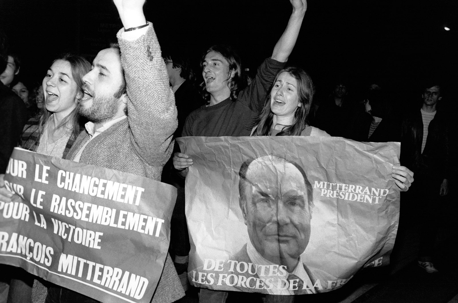 Supporters of François Mitterrand celebrating his election, May 10, 1981