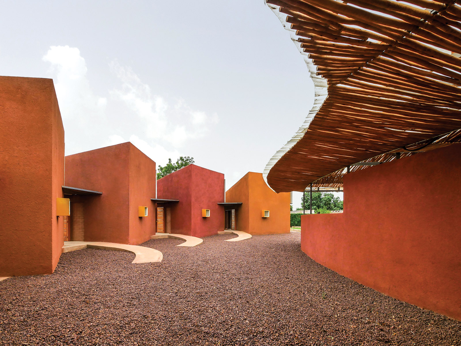 The courtyard of Kéré Architecture’s Léo Doctors’ Housing, Surgical Clinic and Health Center, Léo, Burkina Faso