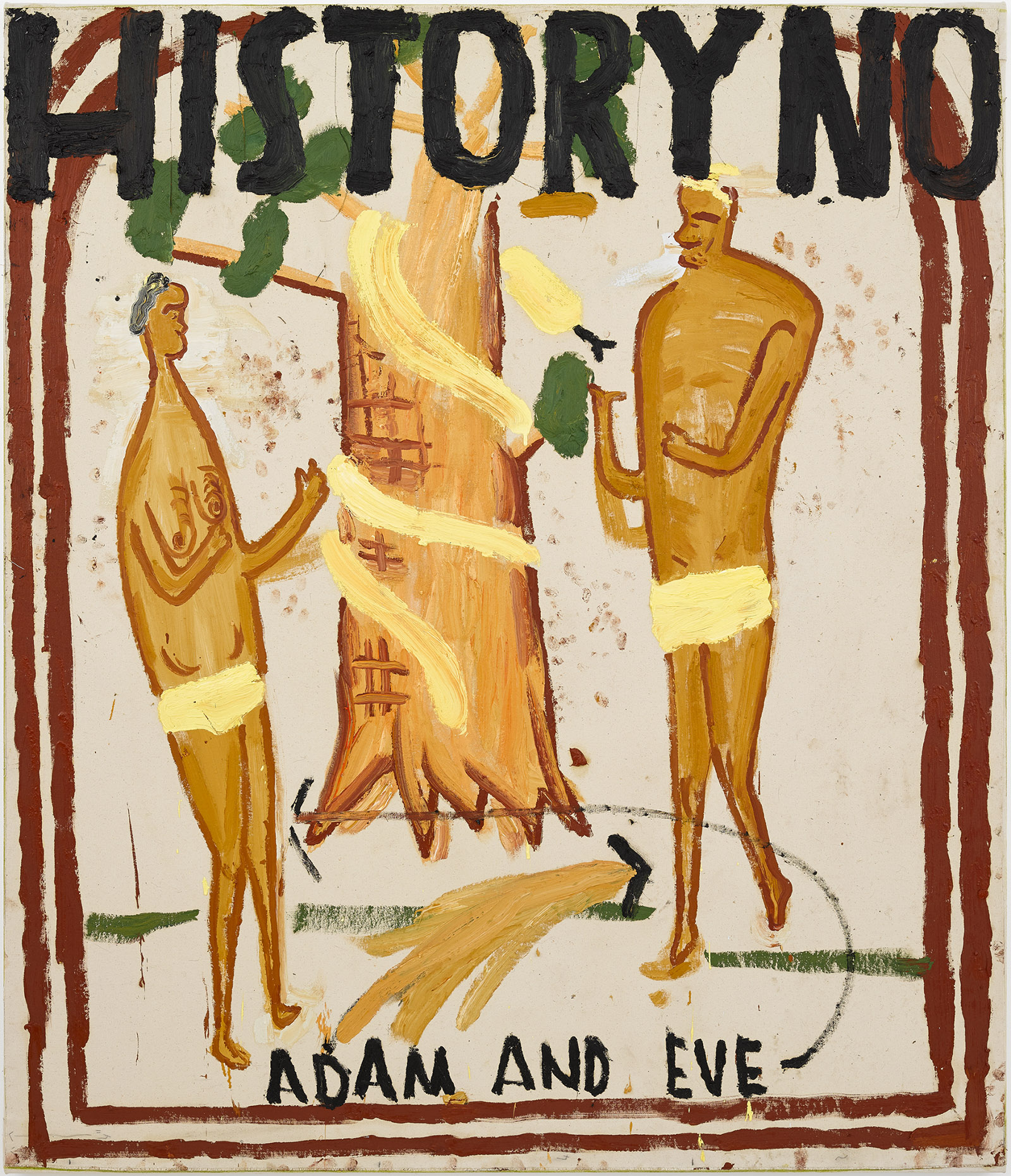 Illuminated Manuscript, Adam and Eve; painting by Rose Wylie