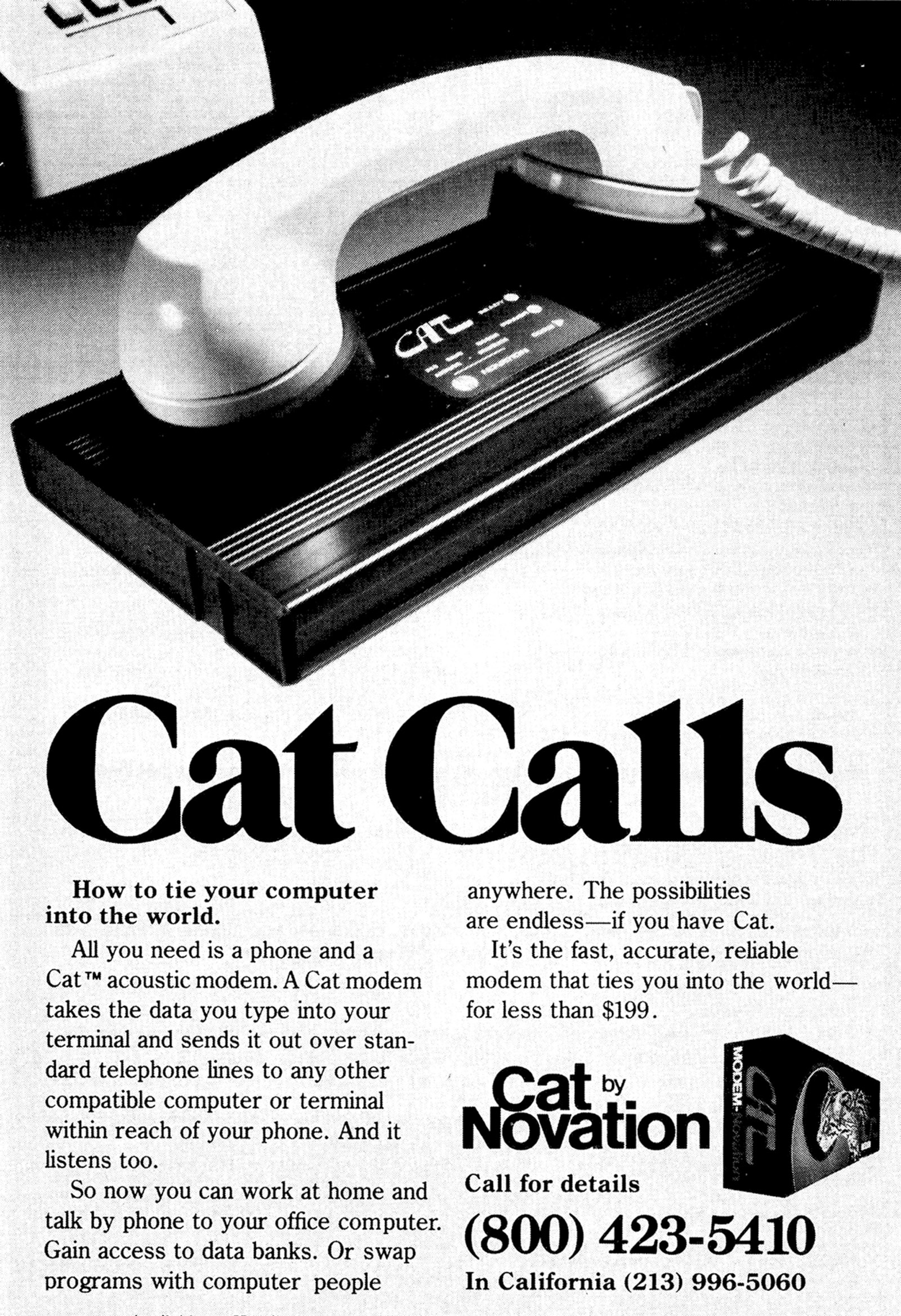 An advertisement in Byte magazine for the popular CAT modem, 1979