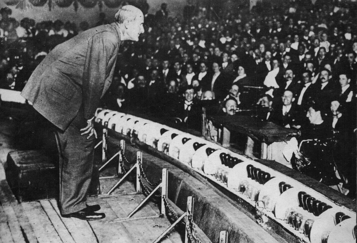 Eugene V. Debs addressing a crowd at the Hippodrome Theatre, New York City, 1910