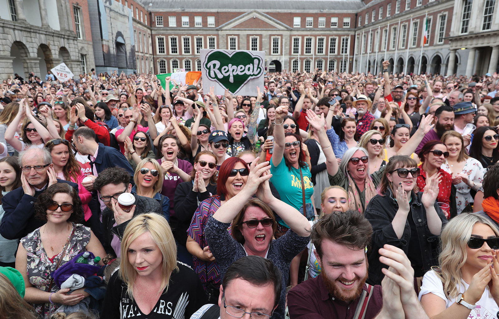 A crowd celebrating the repeal of Ireland's ban on abortion, Dublin