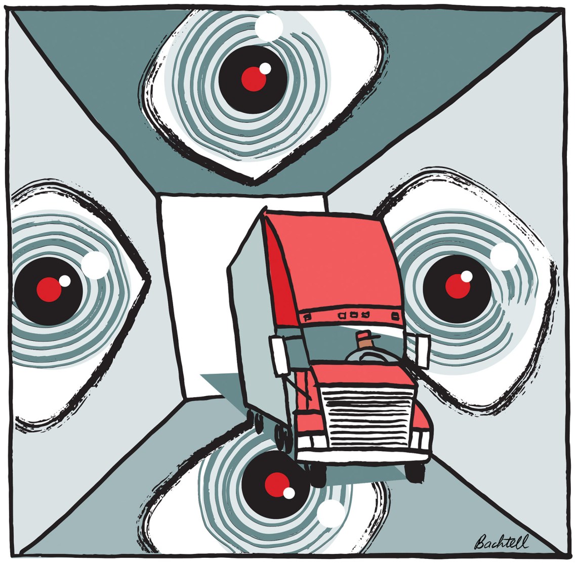 Large eyes gazing at a truck